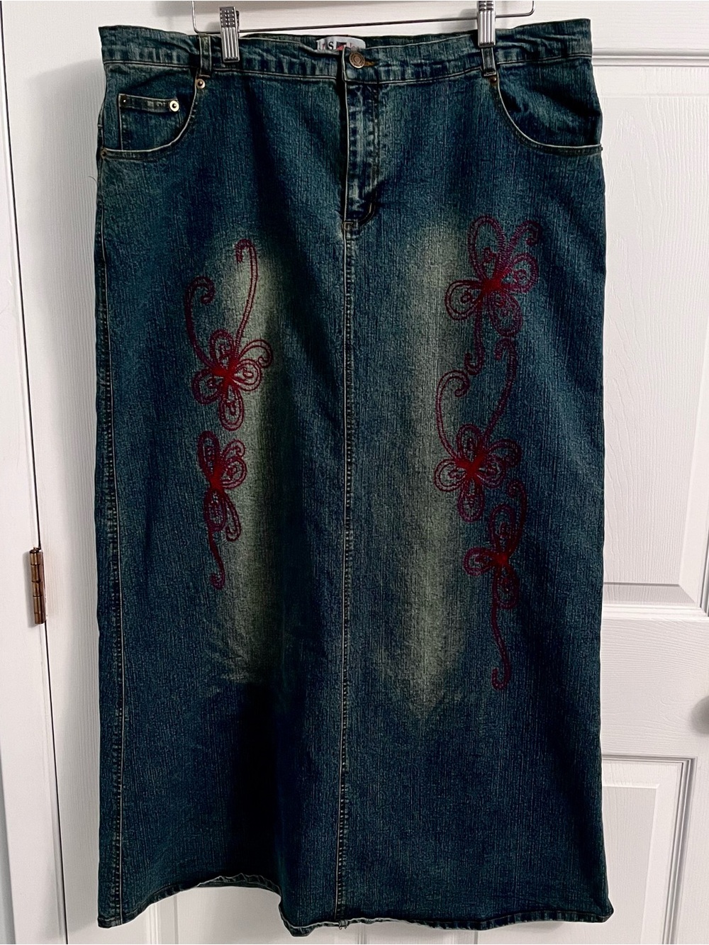Vintage 90s Y2K US Jean Club Embroidered Denim Maxi Skirt Plus Size 22